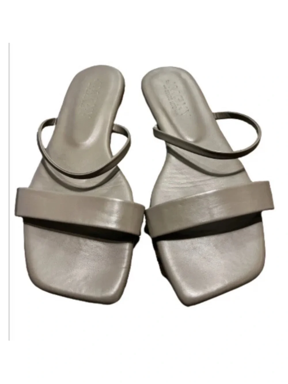 JMGXY Taupe Beige Square Toe Flat Slide Sandals Two Strap Women's Size 7.5